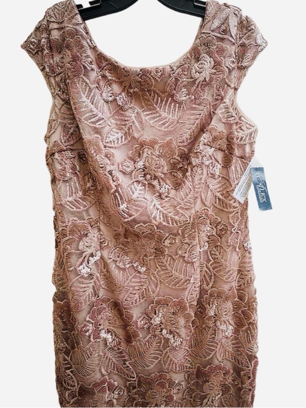 Alex Evenings Rose Gold Lace Sequin Sheath Midi Dress 14 NWT - Picture 7 of 15